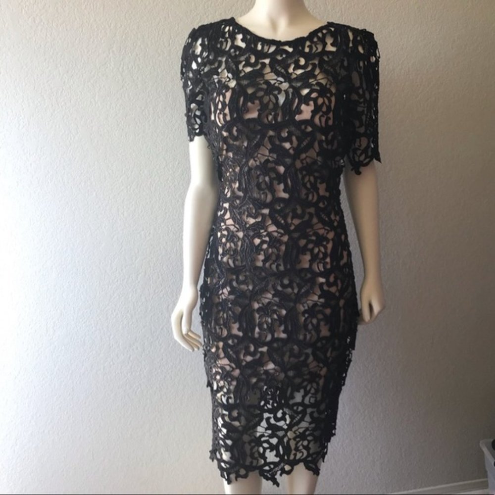 Va Va Voom Lace Black Party Midi Wedding Event Dress Medium